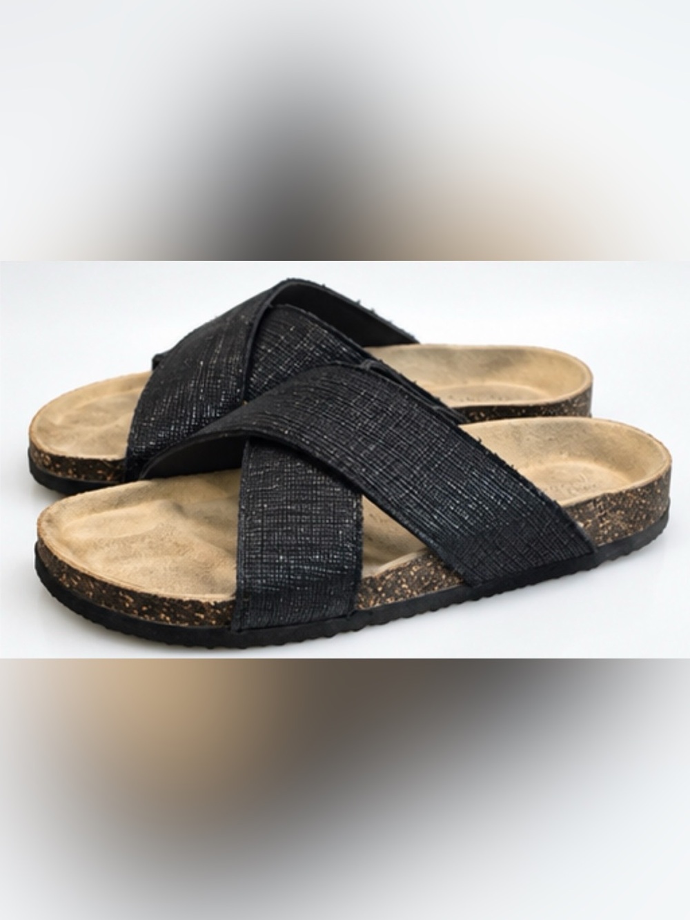 Western Chief Black Metallic Crossover Slide Sandals Size 8
